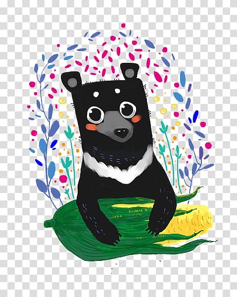 American black bear Cartoon Illustration, Bear move corn transparent background PNG clipart