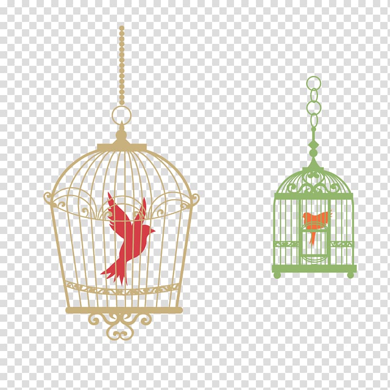 two birds inside hanging cages , Birdcage T-shirt, Bird cage transparent background PNG clipart