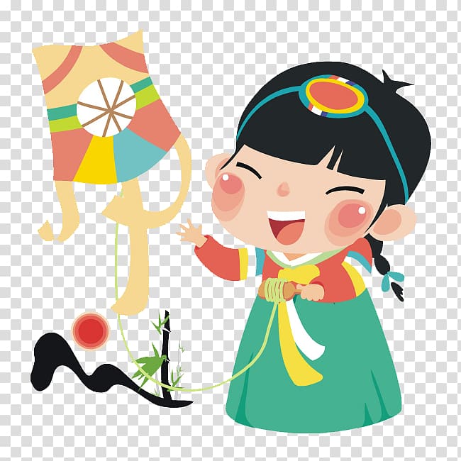 Education Fifth grade Reading comprehension Teacher, Cartoon Korean girl flying kite transparent background PNG clipart