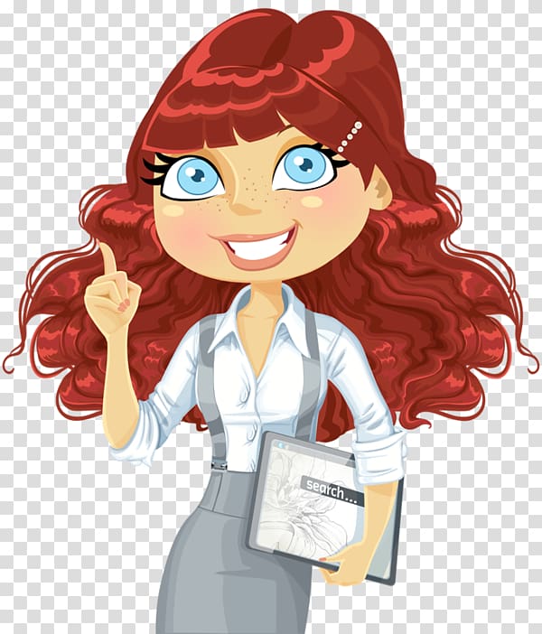 Red hair , the teacher worked hard transparent background PNG clipart