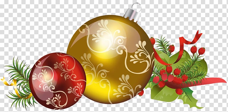 Christmas ornament , Christmas Balls with Ornaments , illustration of red and gold baubles transparent background PNG clipart
