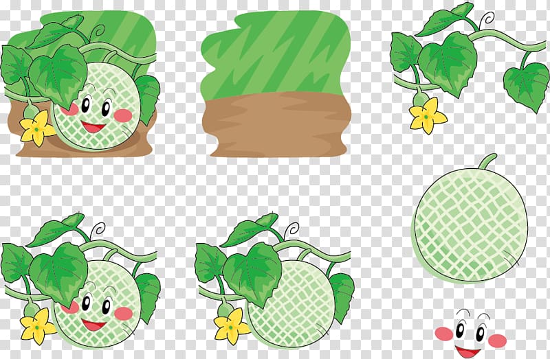 Hami melon Cartoon Illustration, Under expression leaf melon transparent background PNG clipart