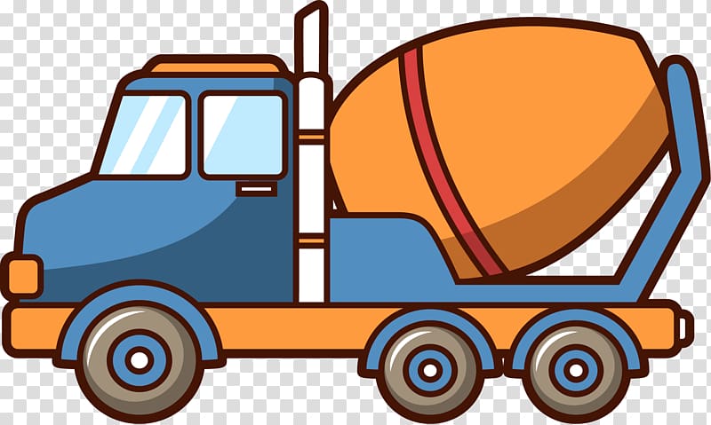 blue and yellow truck art, Car Concrete mixer Truck Architectural engineering, Cartoon concrete mixer truck transparent background PNG clipart