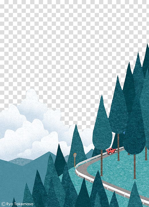 August Illustrator Cover art Illustration, Hand-painted cars winding trail transparent background PNG clipart