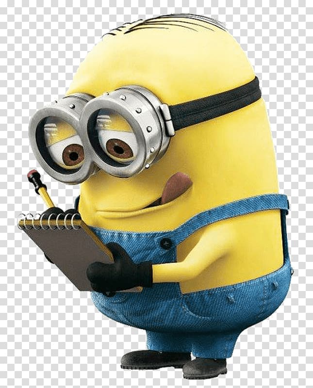 Minion character writing on note, Minion Writing Notes transparent background PNG clipart