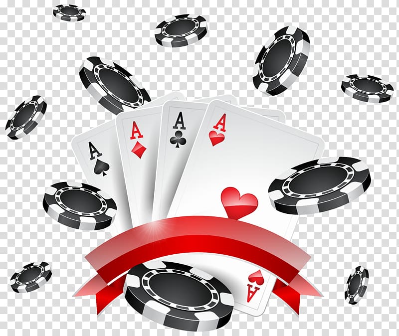 black poker chips and four ace cards art, Texas hold \'em Casino token , chip transparent background PNG clipart