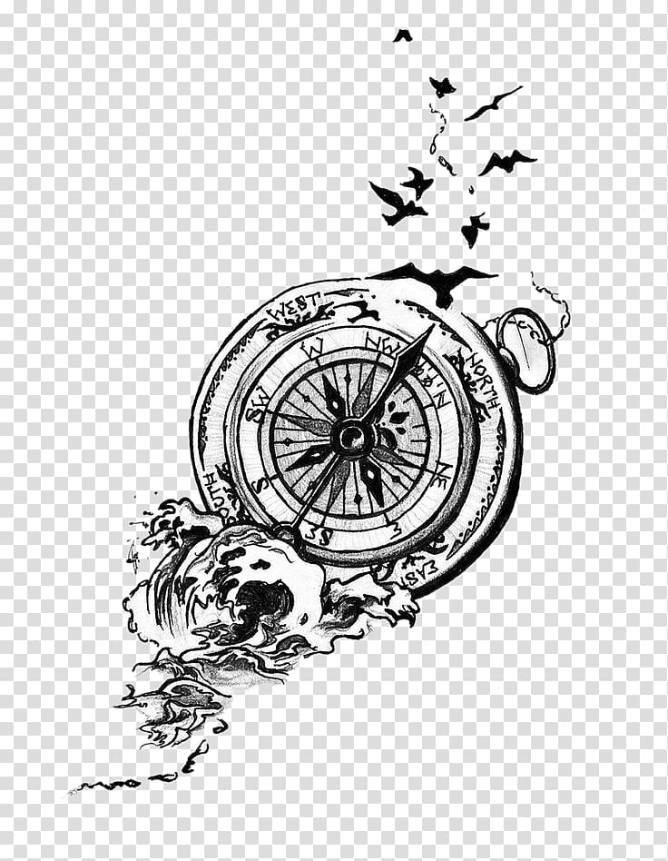 black and white compass , Bird Tattoo artist Compass Idea, compass transparent background PNG clipart