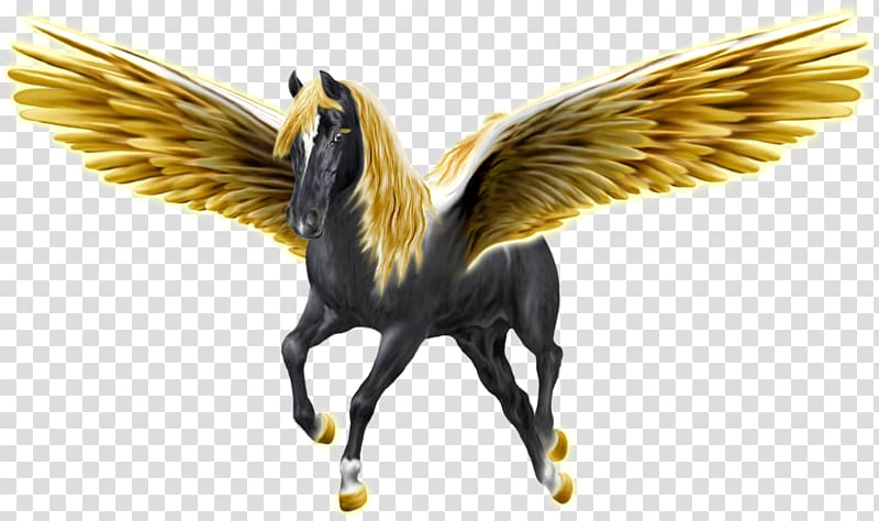 Pegasus Unicorn Desktop Greek mythology, black and gold transparent background PNG clipart