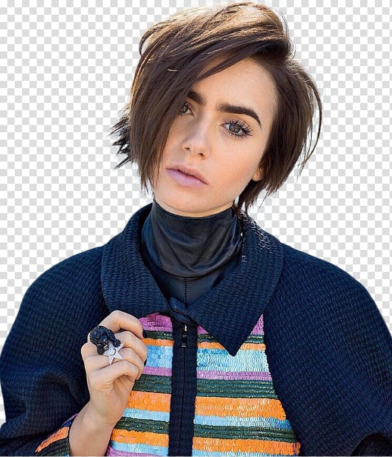 Lily Collins Hairstyle Short hair Actor Pixie cut, lily collins transparent background PNG clipart