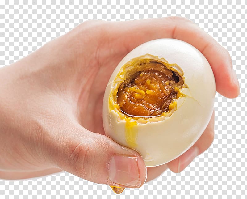 Salted duck egg Yolk, Holding a peeled duck transparent background PNG clipart