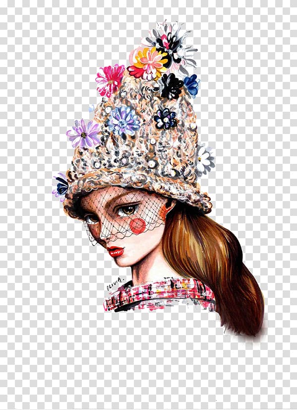 Chanel Fashionary International Ltd Fashion illustration Illustration, Hat beauty transparent background PNG clipart