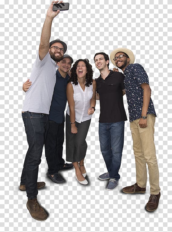 four people standing near to each other while man taking a , Mobile Phones Selfie Text messaging Information, group of people transparent background PNG clipart