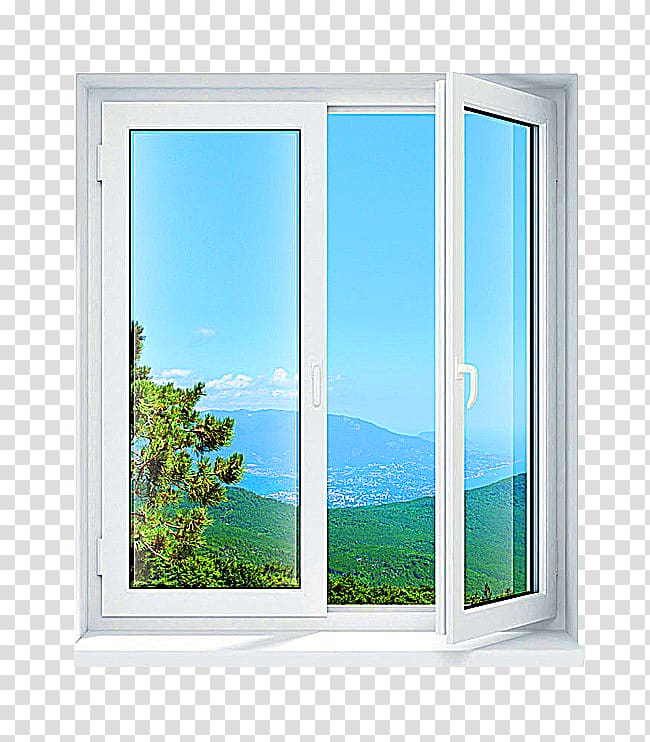 Casement window Insulated glazing Polyvinyl chloride Door, Blue fresh window landscape decoration pattern transparent background PNG clipart