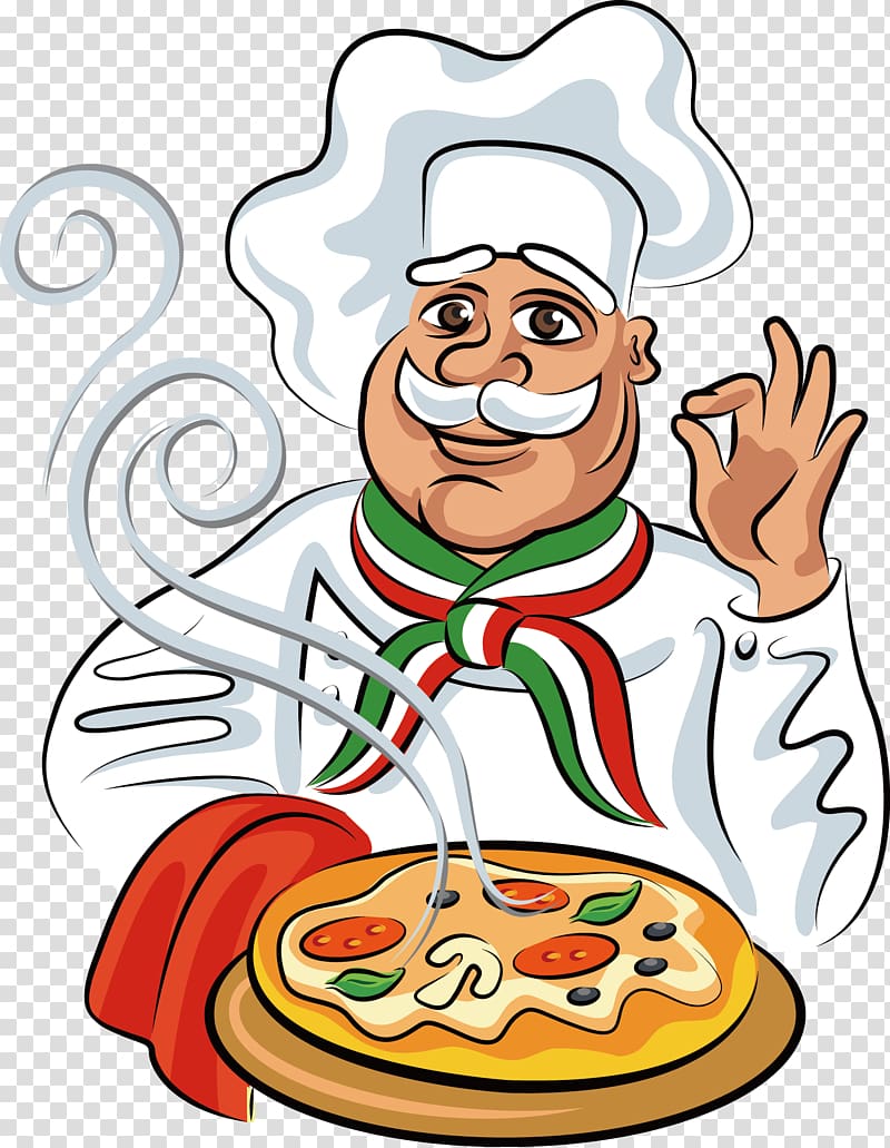 chef holding pizza illustration, Pizza Italian cuisine Chef Cook, Take the pizza cartoon chef transparent background PNG clipart