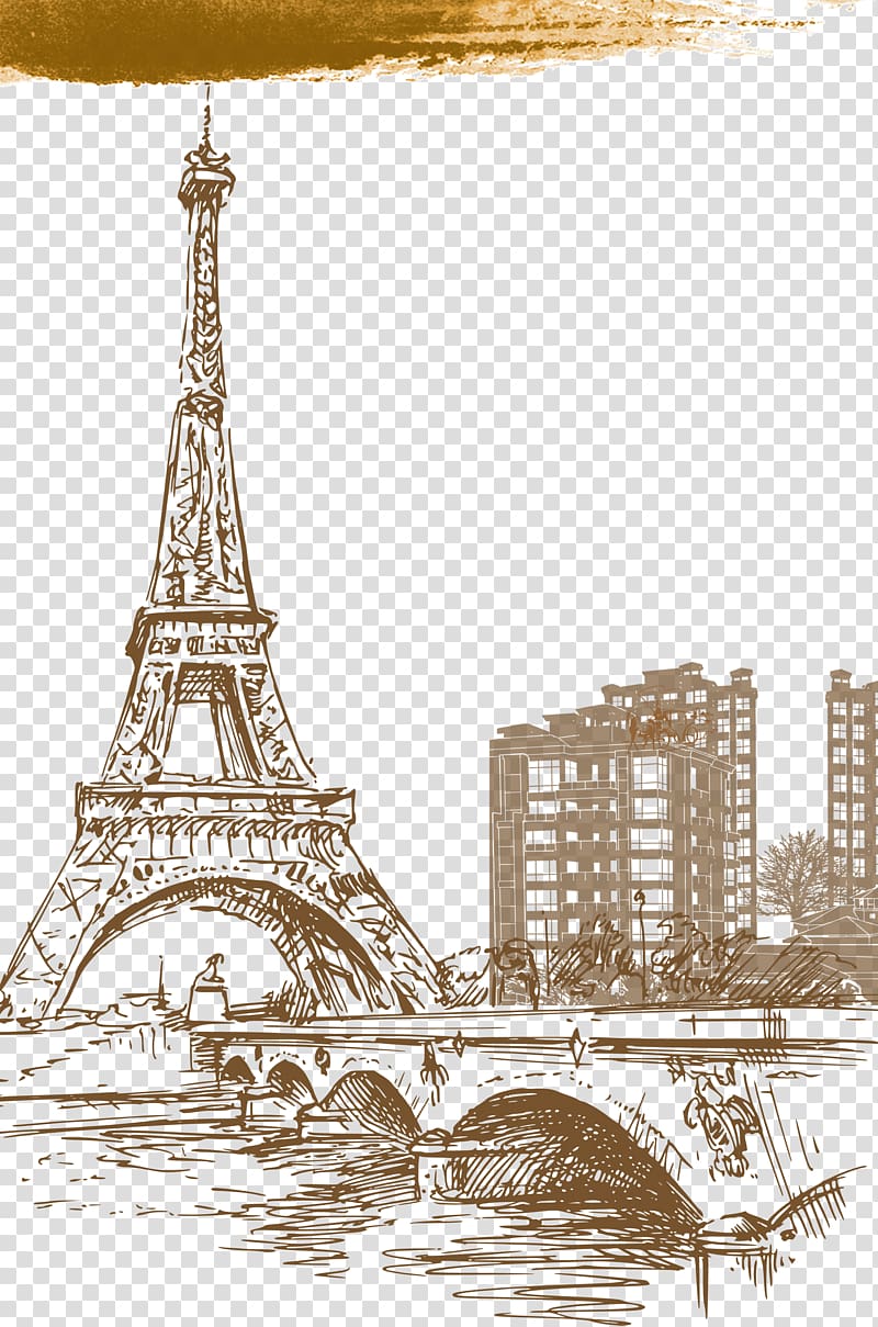 Eiffel Tower Icon, Hand-painted Paris building material background, Eiffel Tower sketch transparent background PNG clipart