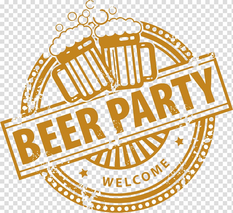 Beer Party logo, Beer glassware Oktoberfest Party, beer,party,Yellow stamp transparent background PNG clipart