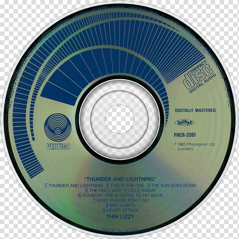 Compact disc Thin Lizzy Album Greatest Hits Thunder and Lightning, thin lizzy transparent background PNG clipart