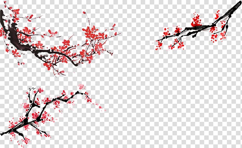 Plum blossom Ink wash painting Watercolor painting, Red Plum transparent background PNG clipart