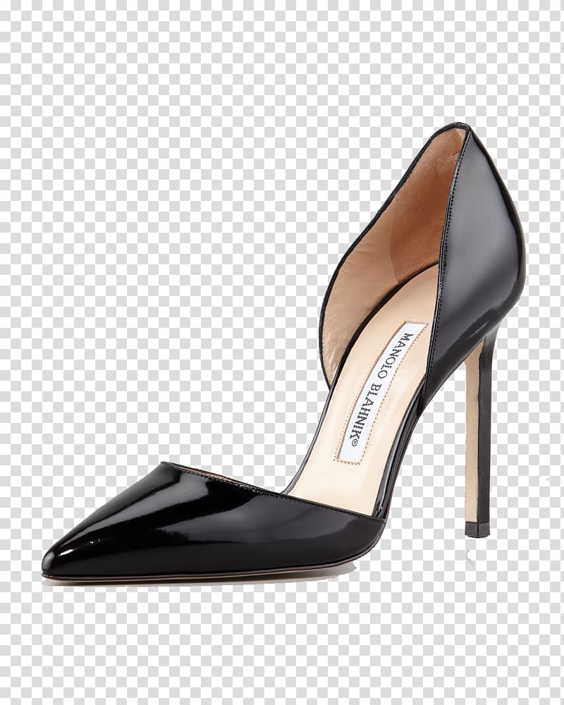 Court shoe High-heeled footwear Kitten heel Sandal, Black shiny brand Manolo heels transparent background PNG clipart