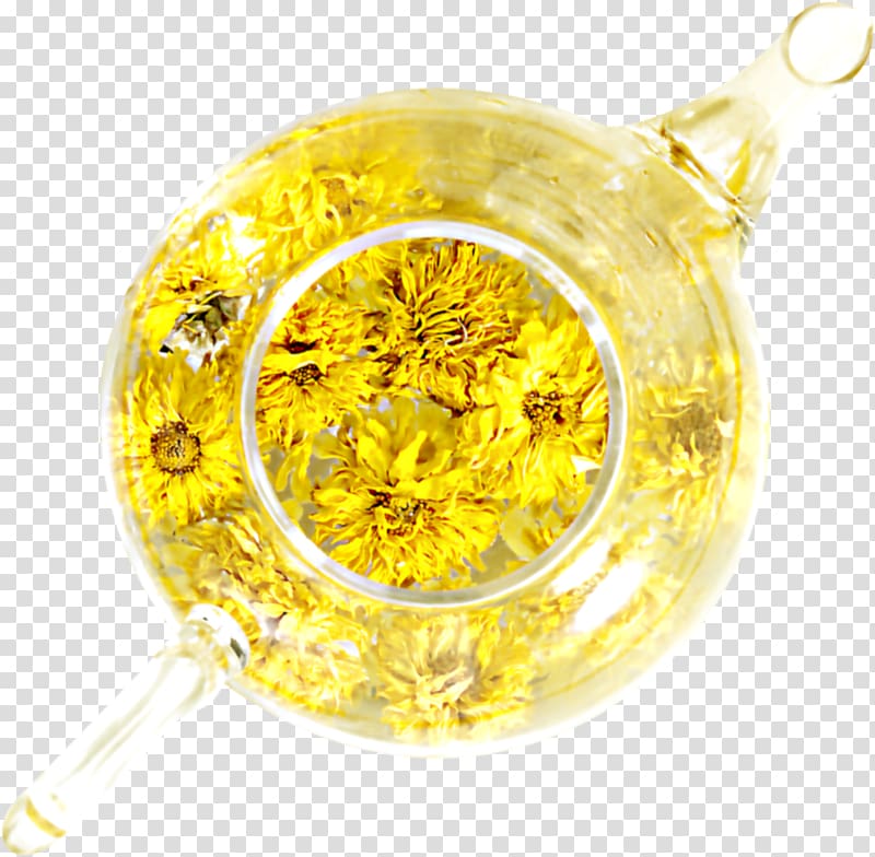 Flowering tea Chrysanthemum tea Manzanilla, Yellow chrysanthemum flower tea material transparent background PNG clipart