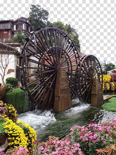 Old Town of Lijiang Shuhe Ancient Town Water wheel, Ancient town of Lijiang water tankers transparent background PNG clipart