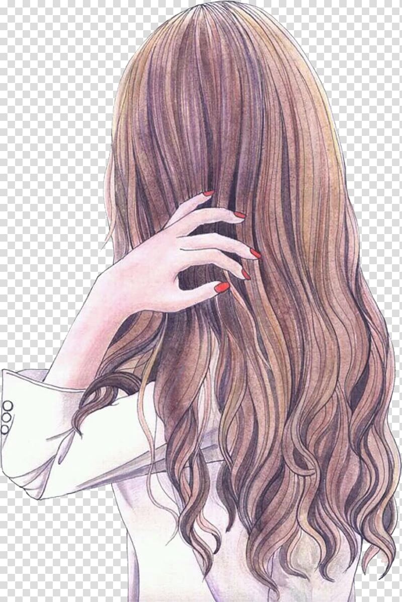 brown haired woman holding her hair illustration, Drawing Art Girl Manga Illustration, Lady hair transparent background PNG clipart