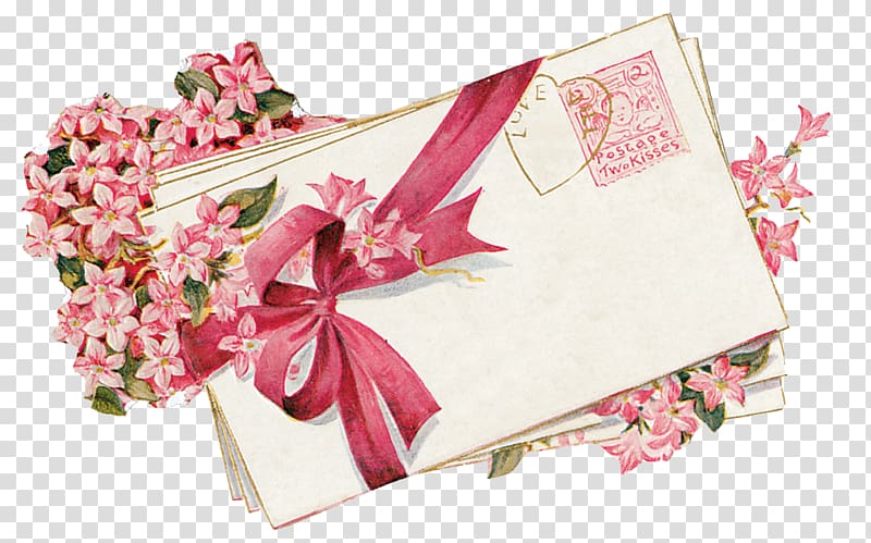 white and red floral envelope art, Vintage Love Letters transparent background PNG clipart