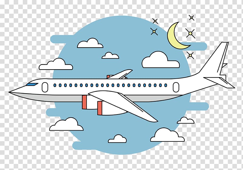 white airliner at flight illustration, Airplane Flight Cartoon, night sky flying cartoon white plane transparent background PNG clipart
