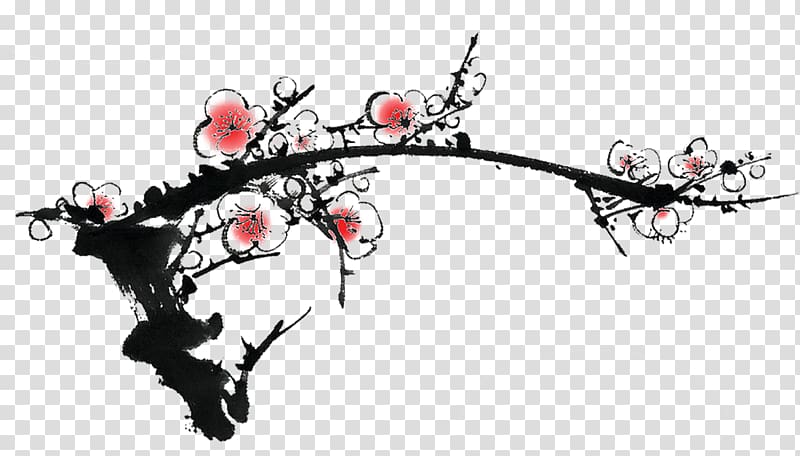 Plum blossom Ink wash painting Four Gentlemen Chinese painting, Ink Plum transparent background PNG clipart