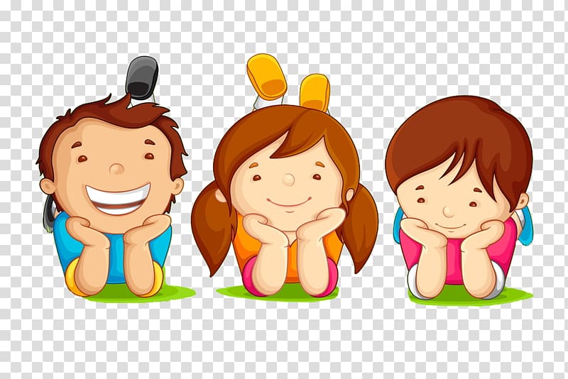 girl in between two boys animated illustration, Child Cartoon, Hand-painted cartoon cute little child material transparent background PNG clipart