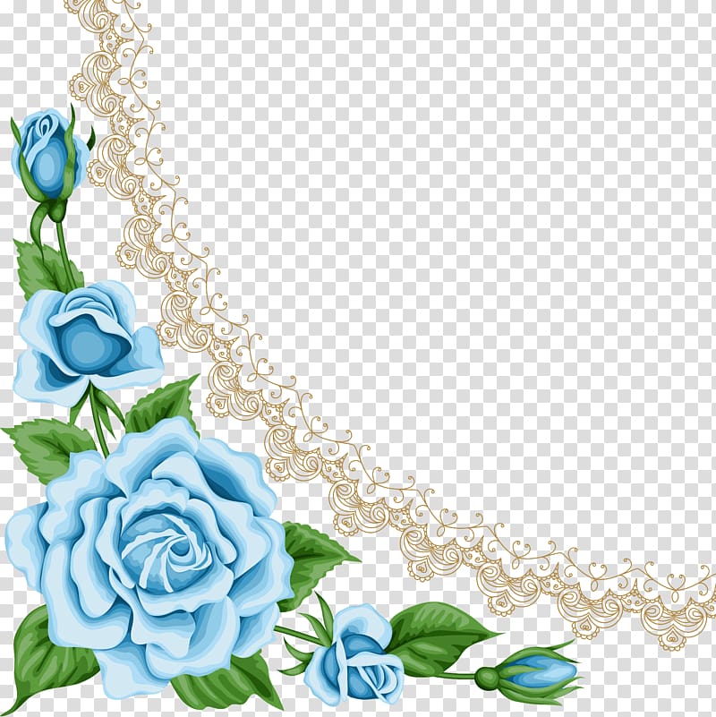 blue roses illustration, Flower Blue rose Paper , teal frame transparent background PNG clipart