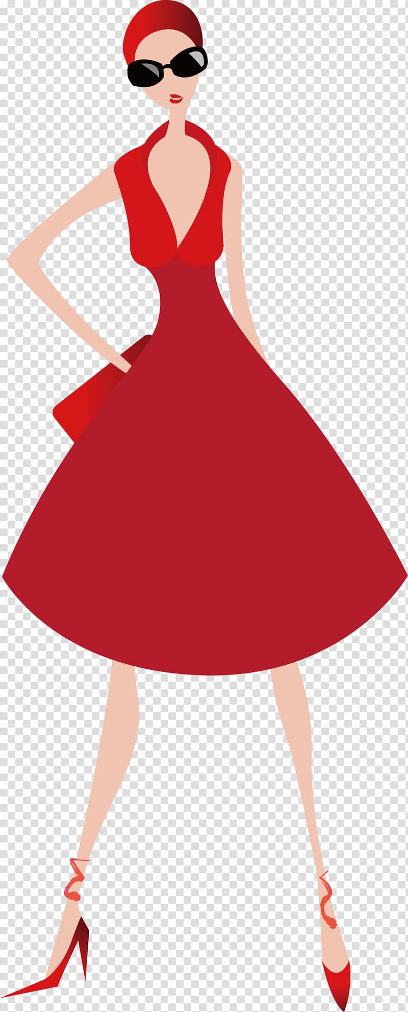 Woman Skirt Illustration, Woman in red dress transparent background PNG cli...