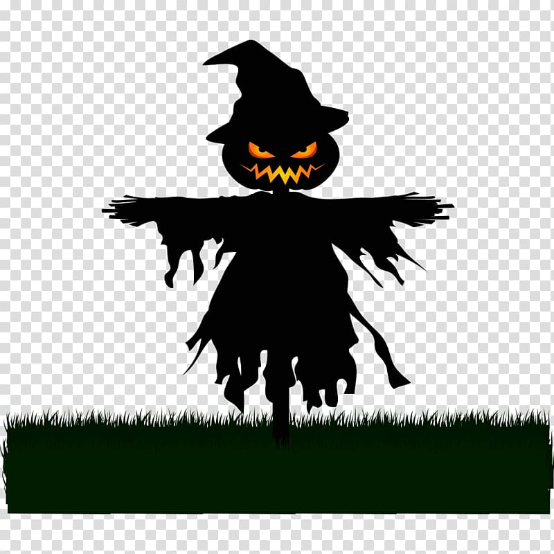 Scarecrow Silhouette Halloween , Pumpkin scarecrow transparent background PNG clipart