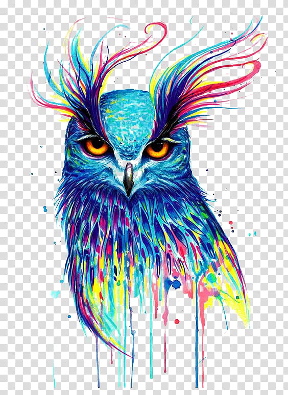 multicolored owl painting, Owl Drawing Artist Painting, owl transparent background PNG clipart