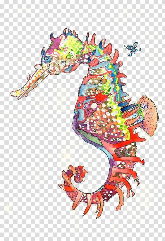 Seahorse Hippopotamus Printmaking Watercolor painting, hippo transparent background PNG clipart