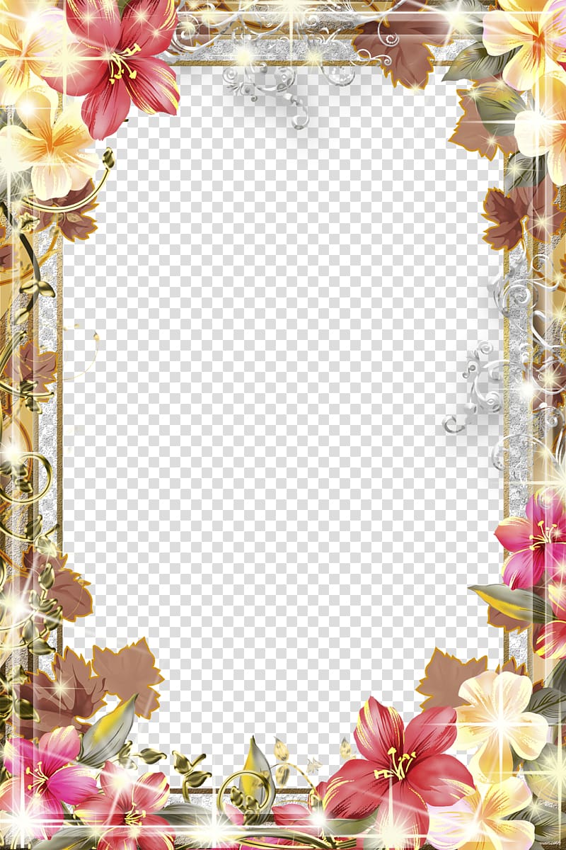 yellow and pink floral border, frame , Mood Frame transparent background PNG clipart
