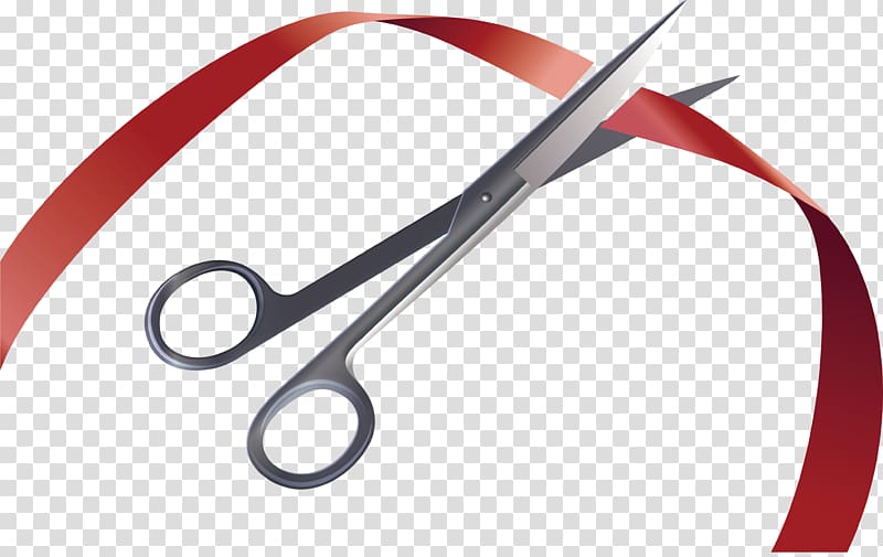 gray scissors cutting red ribbon, Scissors Ribbon Opening ceremony Borxf0aklipping, Red ribbon ribbon cutting transparent background PNG clipart