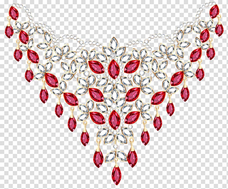 Earring Necklace Diamond Jewellery , Diamond and Ruby Necklace , white and pink gemstones illustration transparent background PNG clipart