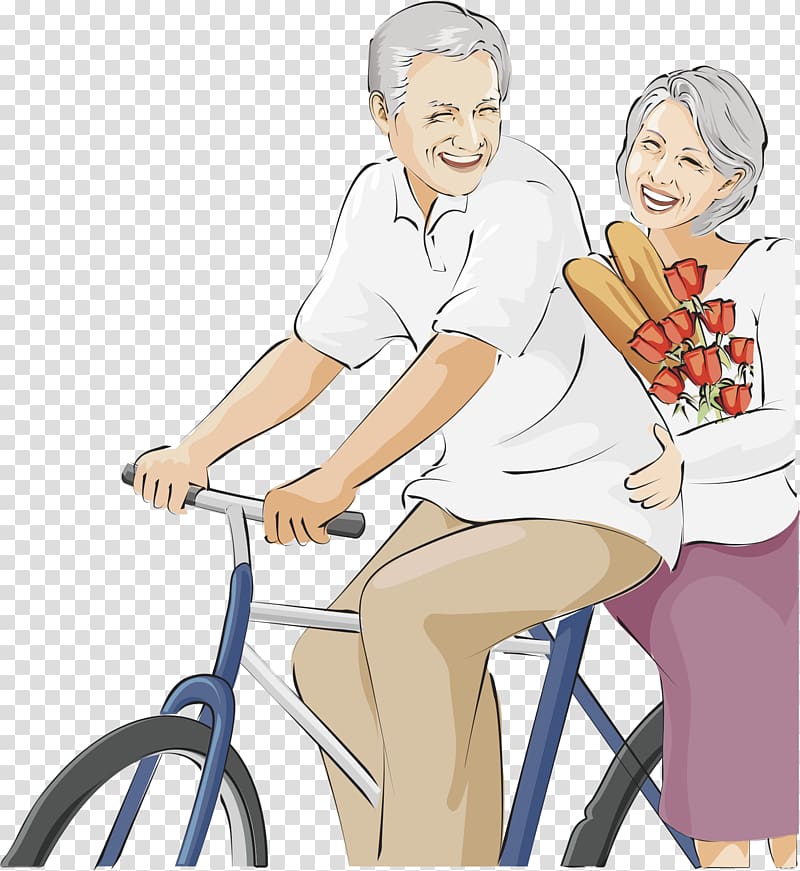 man and woman riding bicycle illustration, Marriage couple Old age Romance Significant other, Old man healthy transparent background PNG clipart