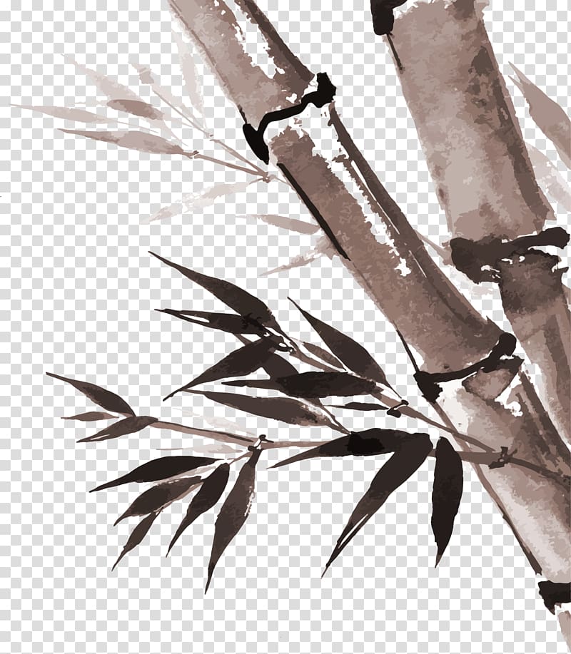 Chinese painting Ink wash painting, Hand painted grey bamboo transparent background PNG clipart