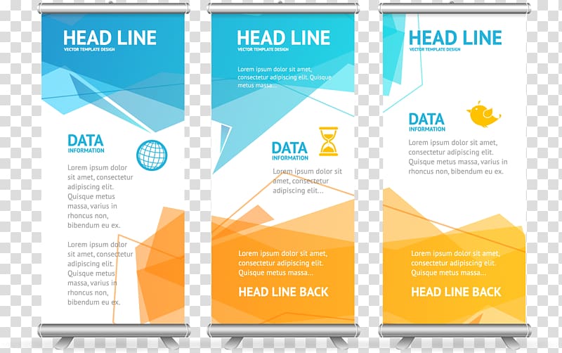 three Head Line pull-up banners illustration, Folding Roll material transparent background PNG clipart