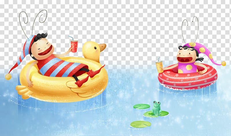 Cartoon Poster Illustration, Floating the cartoon child on the water transparent background PNG clipart