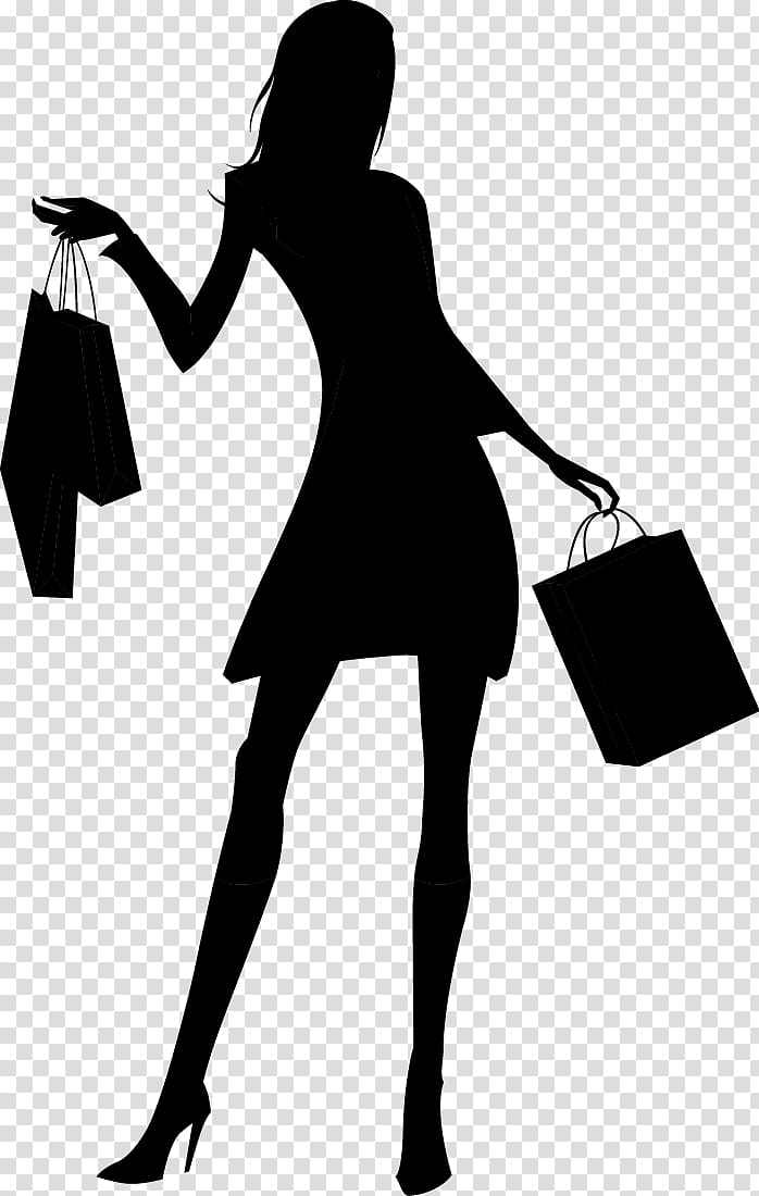 Silhouette Woman Shopping, Fashion shopping girl silhouette transparent background PNG clipart