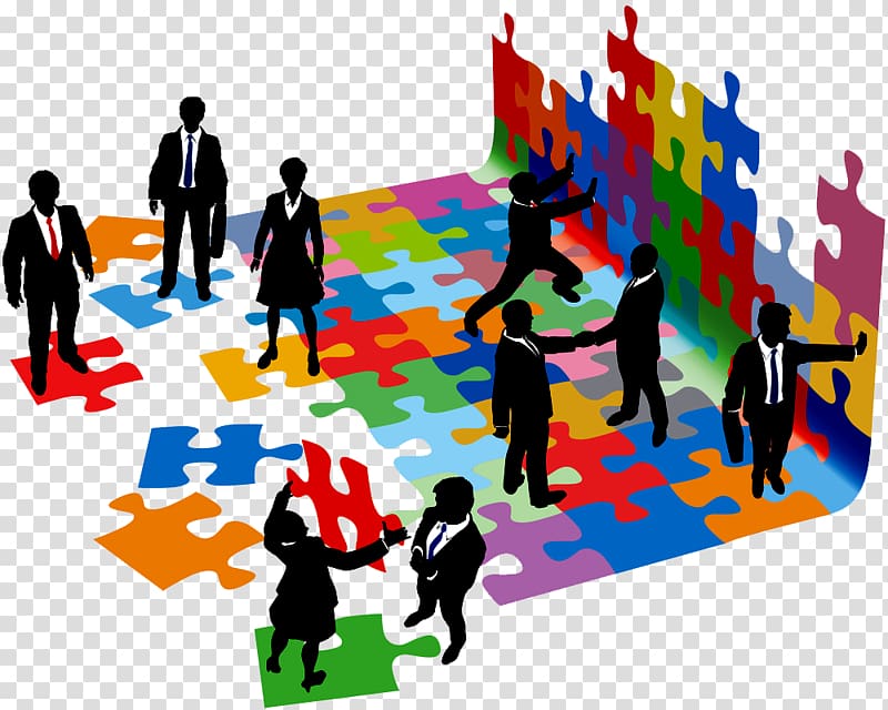 group of people wearing suit jacket with jigsaw puzzle illustration, Teamwork , teamwork transparent background PNG clipart