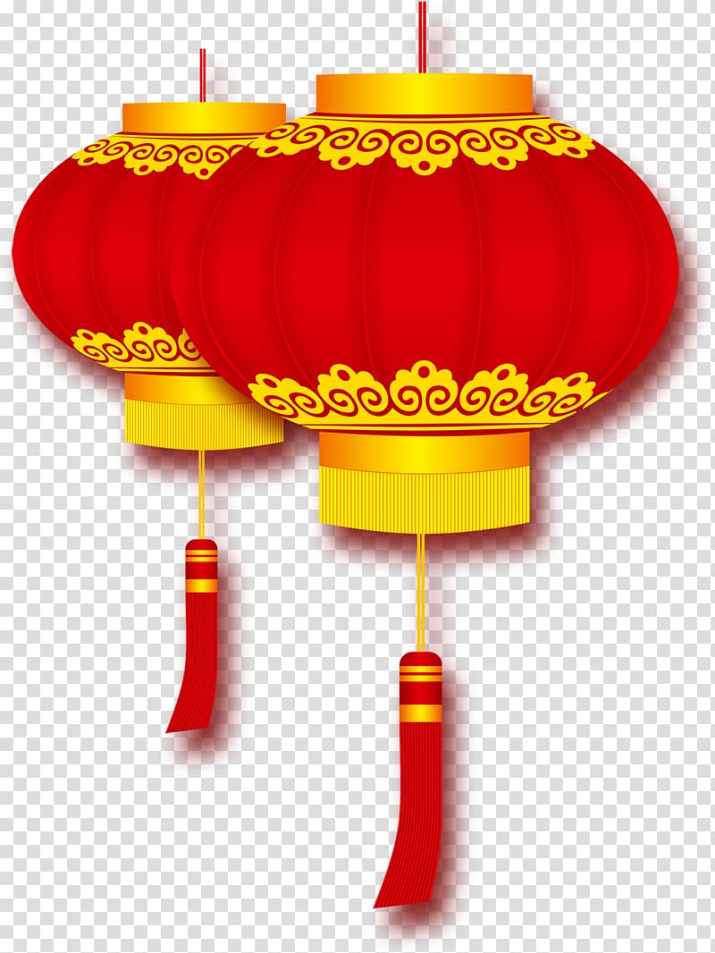 two round red-and-beige Chinese lanterns illustration, Lantern Firecracker Chinese New Year, Chinese New Year Lantern favorite creatives transparent background PNG clipart