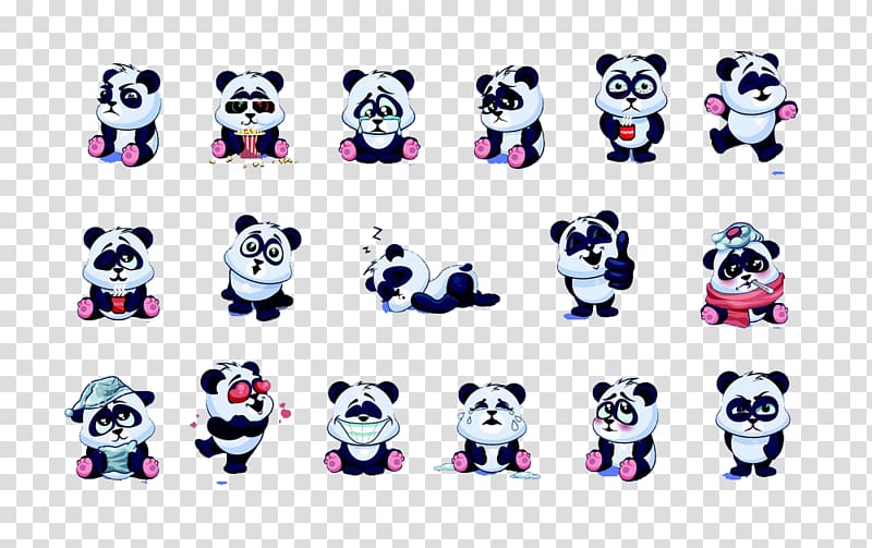 Giant panda Red panda Cartoon, Panda funny action set transparent background PNG clipart