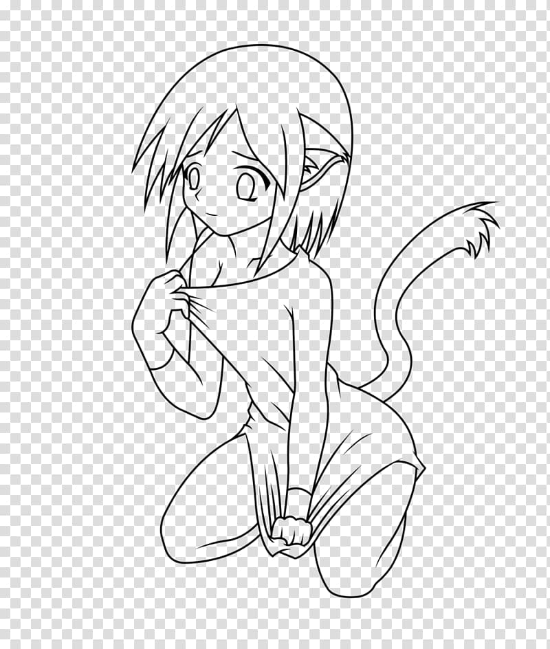 Catgirl Drawing Anime Sketch, Anime transparent background PNG clipart