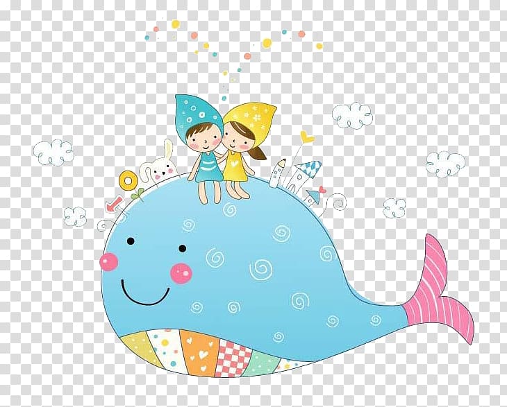 Hello Kitty Child Painting Illustration, Cartoon blue whale transparent background PNG clipart