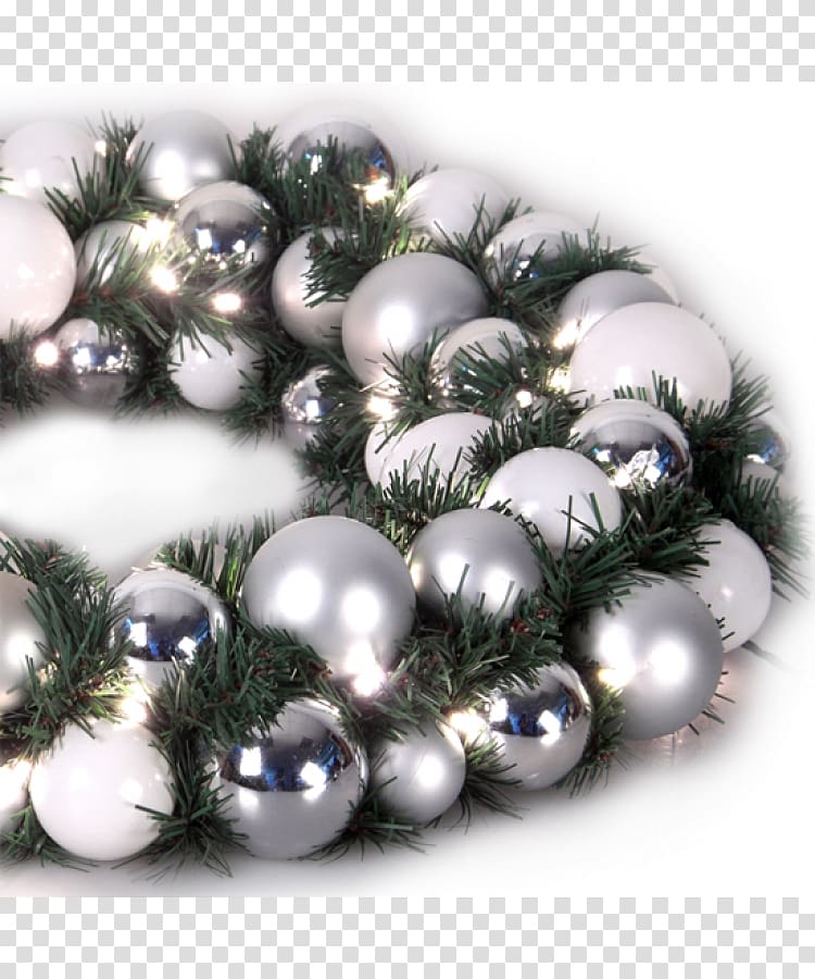 Christmas ornament Pine Bead Christmas Day Family, Silver wreath transparent background PNG clipart