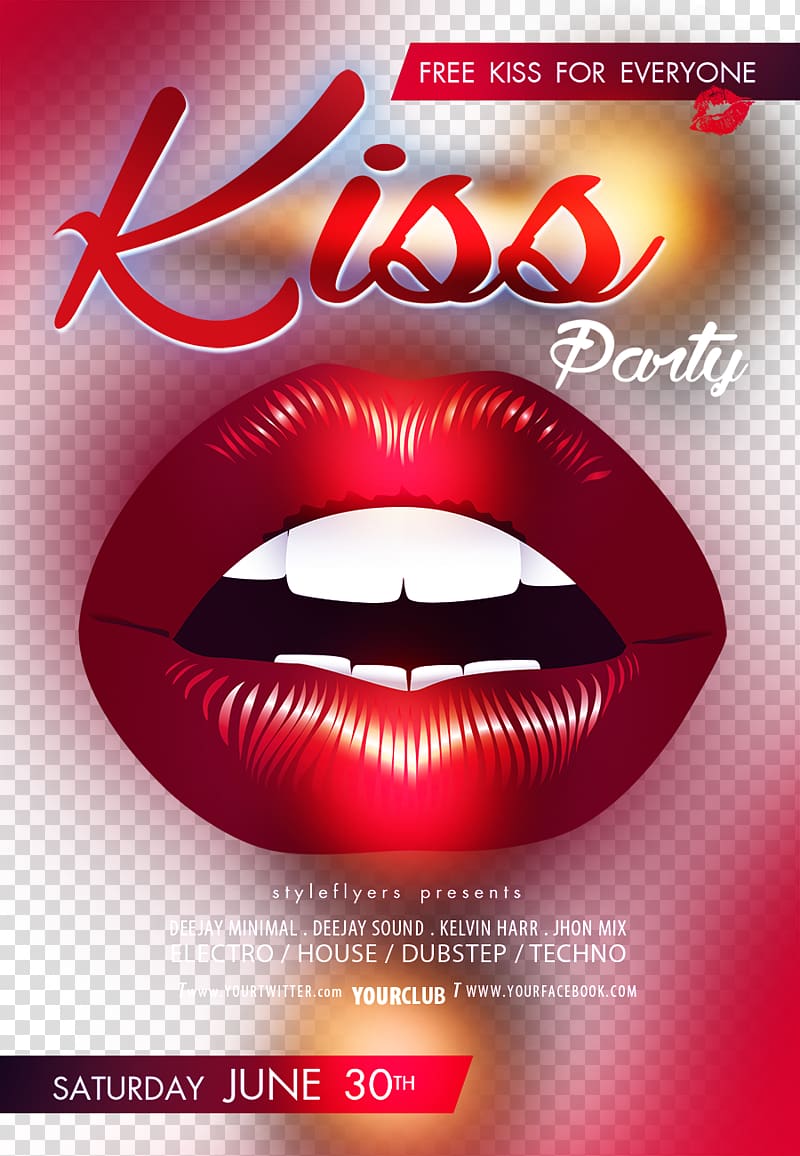 Poster Kiss Lip, Bar KISS Party poster transparent background PNG clipart